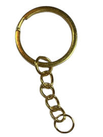 Keyring sleutelhanger 25 mm kleur goud, per stuk