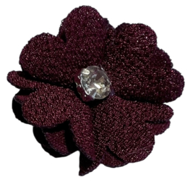 Stoffen bloem 35 mm bordeauxrood met bling-bling