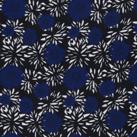 Viscose (geweven): Antonia bloemen zwart/ offwhite/blauw (Swafing), 155x140 cm coupon