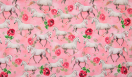 Digitale print tricot : Horses in pink, per 25 cm