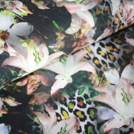 Digitale print tricot : Flowers Ochre, per 25 cm