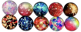 Glas cabochons hearts & bubbles 10mm, 10 stuks