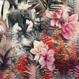 Tricot digitale print : flowers & elephants (Stenzo) per 25 cm
