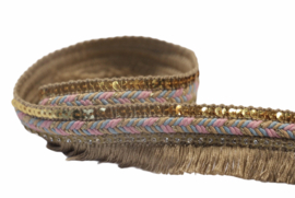 Fringe ribbon 30mm beige/goud, per 0,5 meter