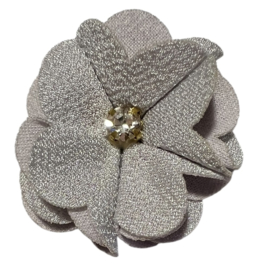 Stoffen bloem 4,5 cm lichtgrijs met bling bling steentje