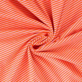 Katoen tricot: streepjes oranje-roze, per 25 cm