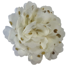 Stoffen bloem 10 cm creme met gouden stipjes