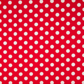 Tricot: DOT RED WHITE 15mm, per 25 cm