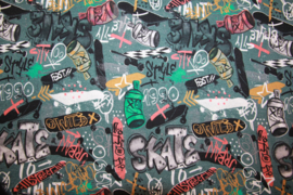 Digitale print tricot: graffiti oudgroen, 78x150 cm coupon