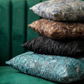 Lyon Jacquard petrol/mint gebloemd, per 25 cm