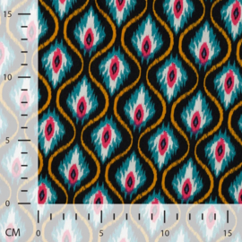 Viscose/katoen: Graphic Orange Blue, per 25 cm
