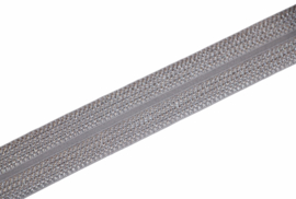 Elastisch biaisband/vouwtres JACQUARD kleur zilver 20 mm per 0,5 meter
