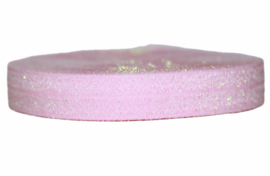 Elastisch band roze glitter 16 mm per 0,5 meter