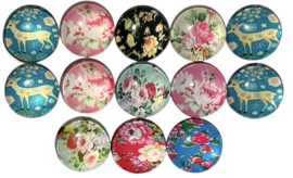 Glas cabochons 12 mm bloem/hert: 13 stuks