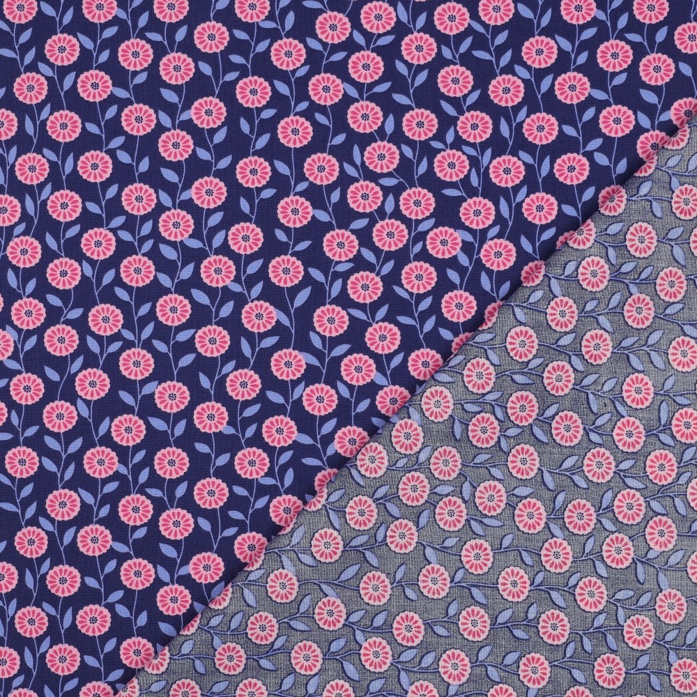 Fine poplin: flowers blue/pink, per 25 cm