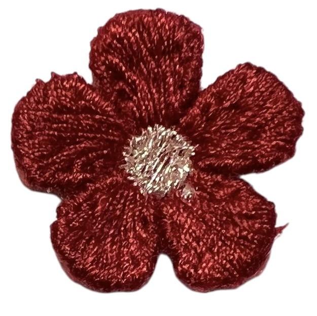 Geborduurd bloemetje bordeauxrood 20 mm