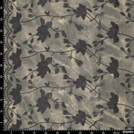 Denim waxed Bora Bora embroidery grey, per 25 cm