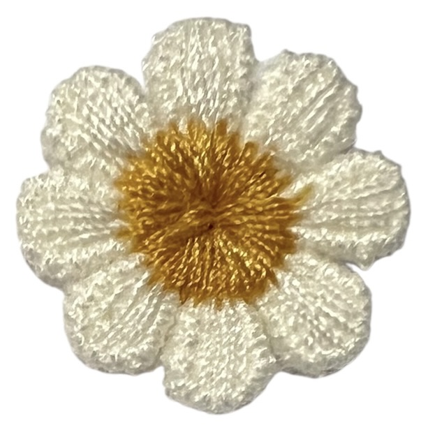 Geborduurd bloemetje 20 mm offwhite/oker
