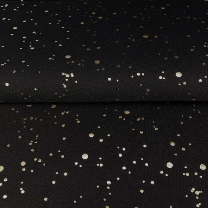 Tricot zwart met gouden foil print, per 25 cm