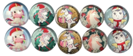 Glas cabochons 12 mm Christmas unicorns: 10 stuks