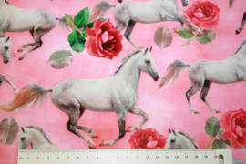 Digitale print tricot : Horses in pink, per 25 cm