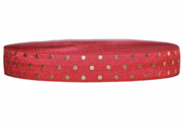 Elastisch band rood met gouden stippen 16 mm per 0,5 meter