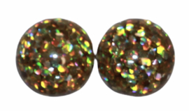 Flatback cabochon glitter goudgeel 12 mm, per 2 stuks