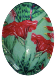 Glas cabochon mint met bloemen 18 x 25 mm