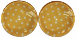 Glas flatback cabochon 12mm geel met wit stipje per 2 stuks