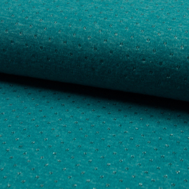 Tricot met kleine gaatjes en glimmertje kleur winter turquoise, per 25 cm
