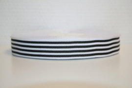 Zwart/wit gestreept ribsband 25 mm, per 0,5 meter