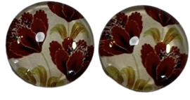 12 mm glascabochon bloem roodbruin, per 2 stuks