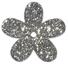 Glitter bloemetje zilver 18mm