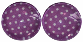 Glas flatback cabochon 12mm violet met wit stipje per 2 stuks
