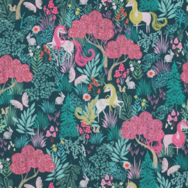 Poplin: unicorns dark green, per 25 cm
