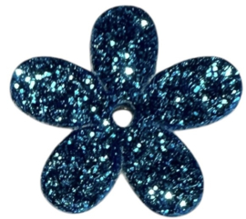 Glitter bloemetje blauw 18mm