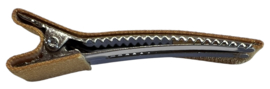 Alligator haarclipje 50x10 mm met stof bekleed; okergeel