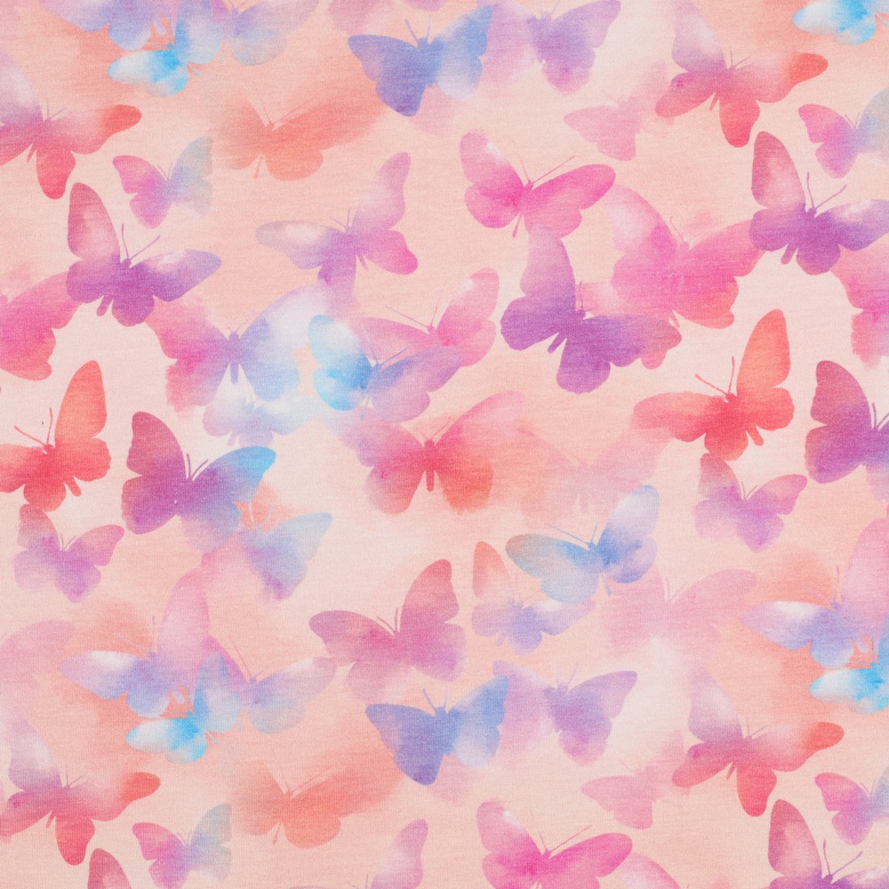 Tricot: butterflies light pink, per 25 cm