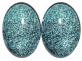 Set van 2 glas cabochons spikkels mint/zwart 18 x 25 mm