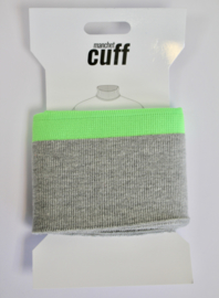 Cuff/ boordje grijs-neon groen + lurex 135x7 cm