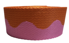 Tassenband golf oranje/roze 38mm EXTRA STEVIG, per 0,5 meter