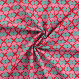 Katoen (poplin): retro print fuchsia, per 25 cm