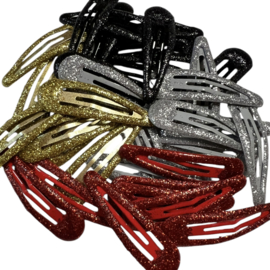 Klik klak haarspeldje glitter rood 5cm, per stuk
