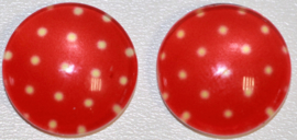 Glas flatback cabochon 12mm rood met creme stipje per 2 stuks