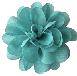Stoffen bloem +/- 10 cm turquoise