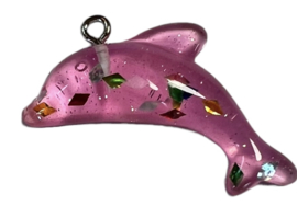 Dolfijn hangertje glitters roze, per stuk