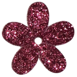 Glitter bloemetje donker roze 18mm