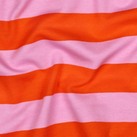 Soft sweat stripes: oranje-roze, per 25 cm