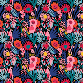 Katoen tricot: Multicolor flowers (Stenzo), per 25 cm