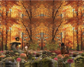 French terry panel digitale tricot: Autumn fairytale  120x150 cm (Stenzo)